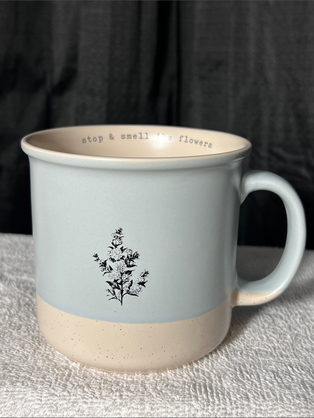 Cream & Light Blue Floral Ceramic Mug with Inspirational Message